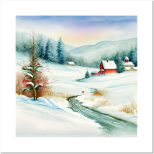 Chritsmas Snow Winter Watercolor Landscapes series 6 Posters and Art